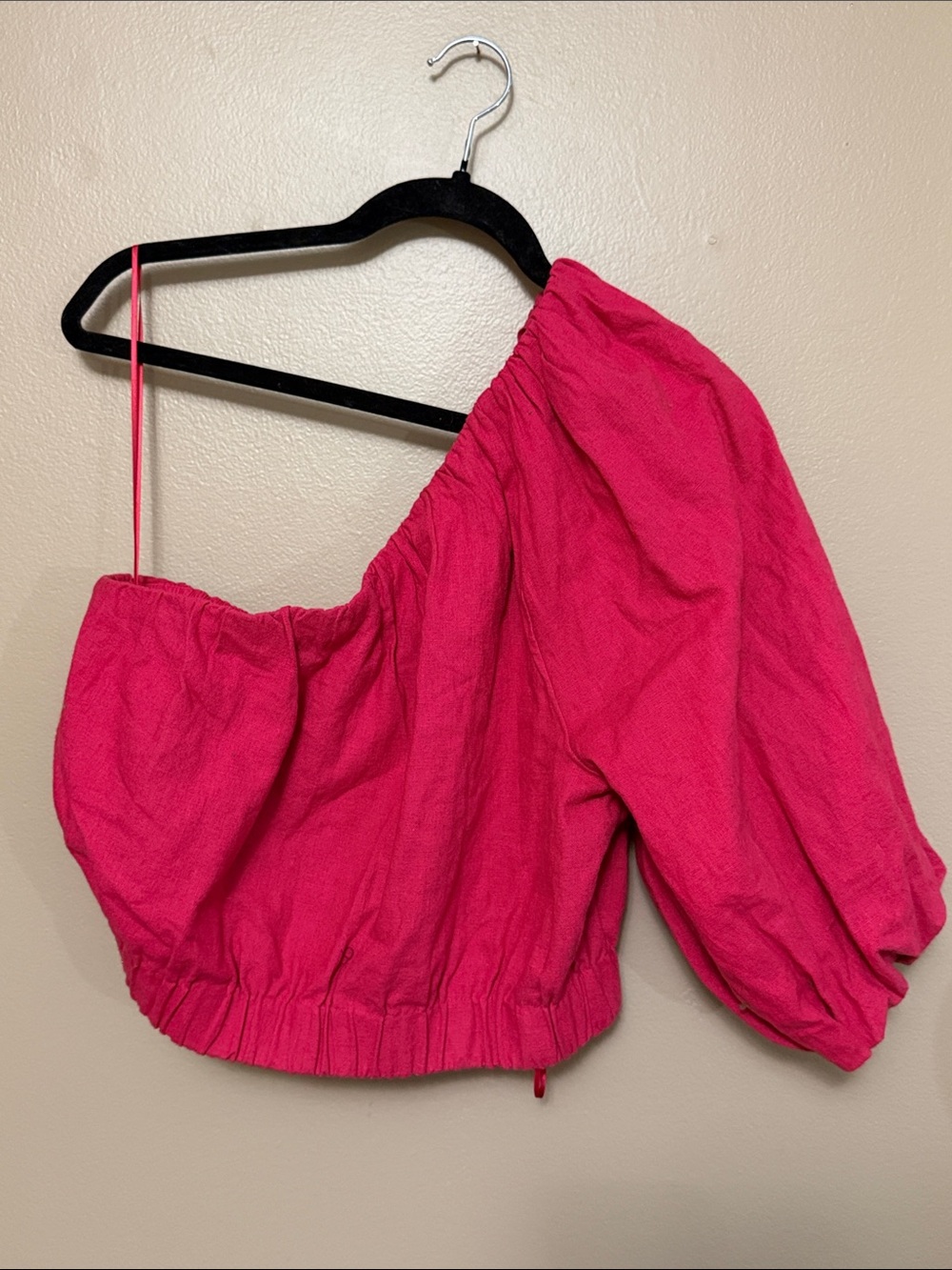 NWT Abercrombie & Fitch One-Shoulder Pink Linen Cotton Women’s Crop Top - L